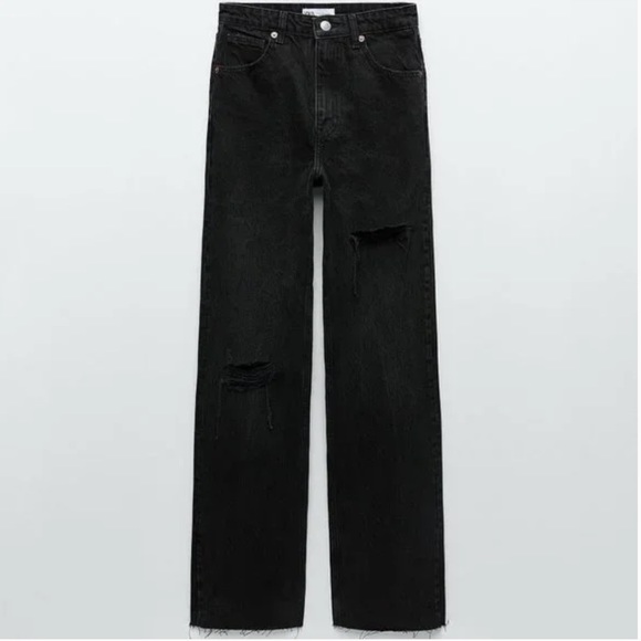 Zara Jeans Zara Wide Leg Full Length Ripped Jeans Poshmark
